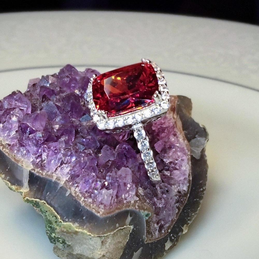 NWOTSterling Simulated Red and White Diamond Ring